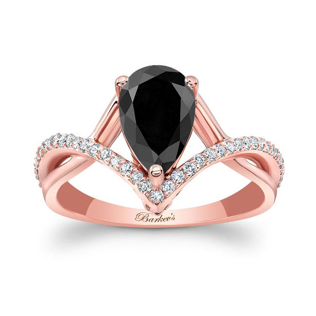 Rose Gold Unique Pear Shaped Black And White Diamond Ring