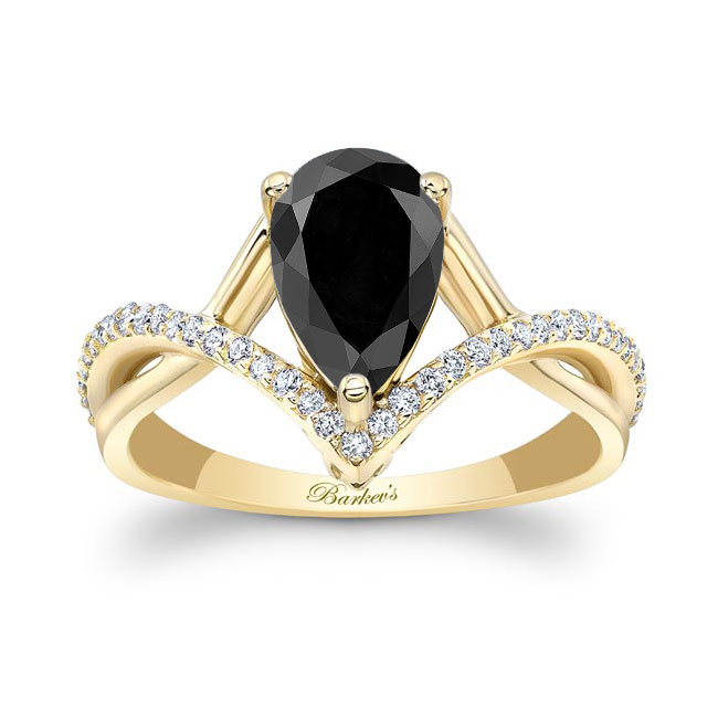  Yellow Gold Unique Pear Shaped Black And White Diamond Ring Image 1