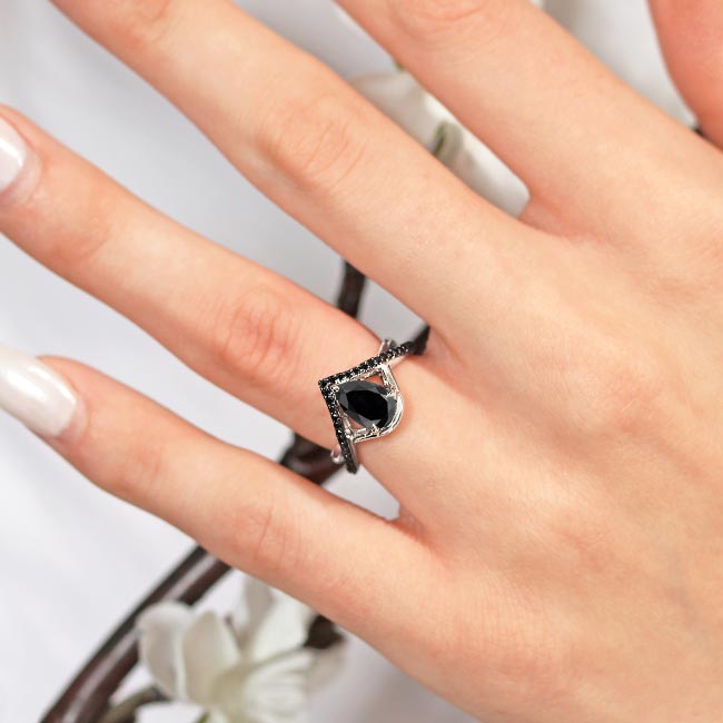 Platinum Unique Pear Shaped Black Diamond Ring Image 2
