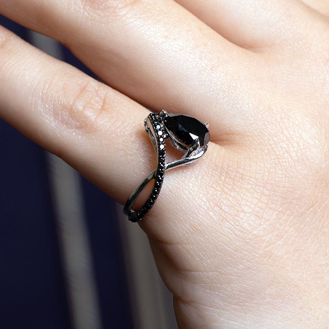 Unique Pear Shaped Black Diamond Ring Image 3