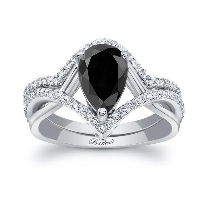 Platinum Unique Pear Shaped Black And White Diamond Wedding Set