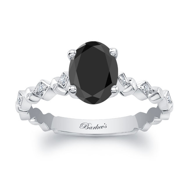  Art Deco Oval Black And White Diamond Engagement Ring Image 1