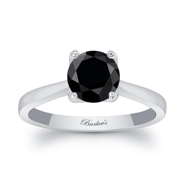 White Gold Delicate Curved Black Diamond Solitaire Ring