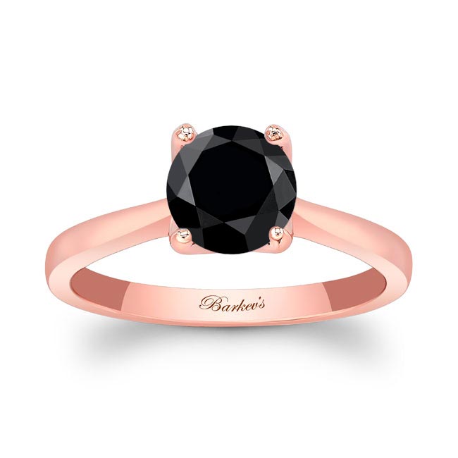 Rose Gold Delicate Curved Black Diamond Solitaire Ring