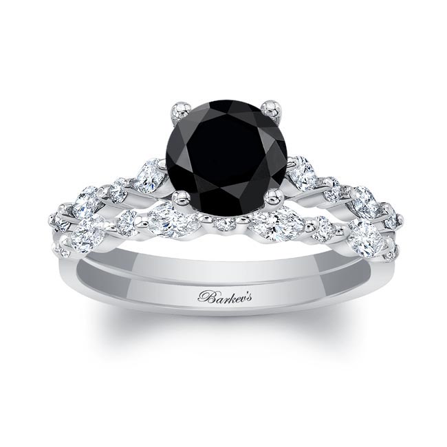 Vintage Style Black And White Diamond Wedding Ring Set