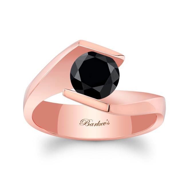 Rose Gold Tension Solitaire Black Diamond Ring
