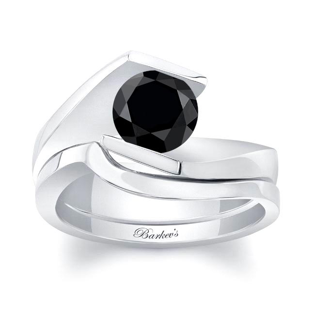 Platinum Tension Solitaire Black Diamond Bridal Set