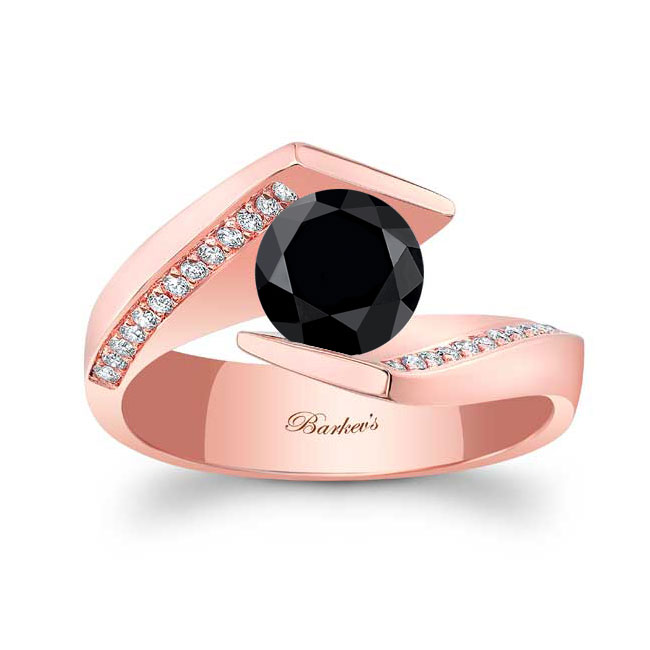 Rose Gold Tension Setting Black And White Diamond Ring
