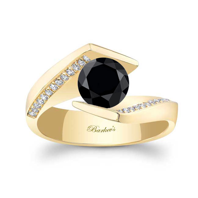 Yellow Gold Tension Setting Black And White Diamond Ring