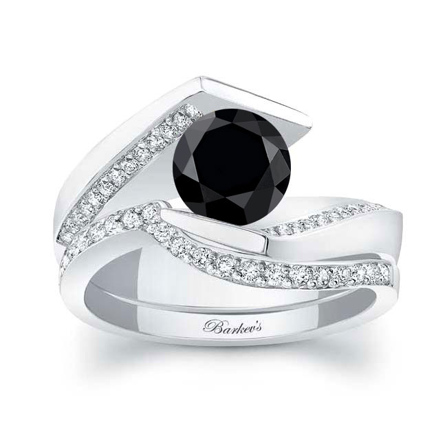 Tension Setting Black And White Diamond Bridal Set