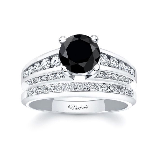 Platinum Black And White Diamond Channel Set Wedding Ring Set