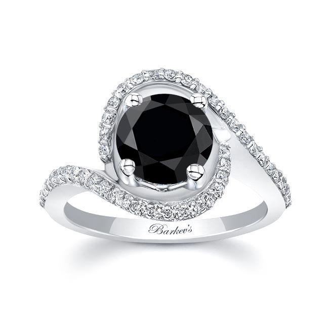 White Gold Floating Halo Black And White Diamond Engagement Ring