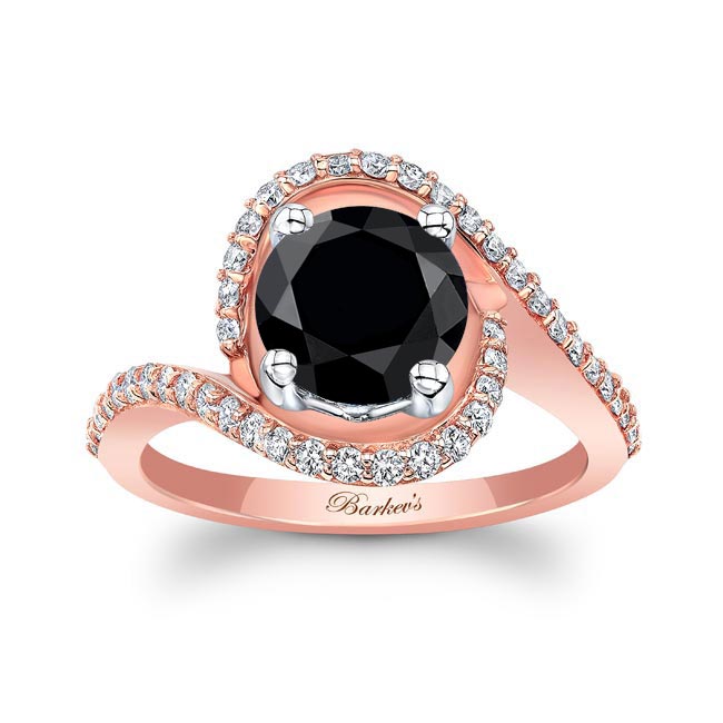 Rose Gold Floating Halo Black And White Diamond Engagement Ring