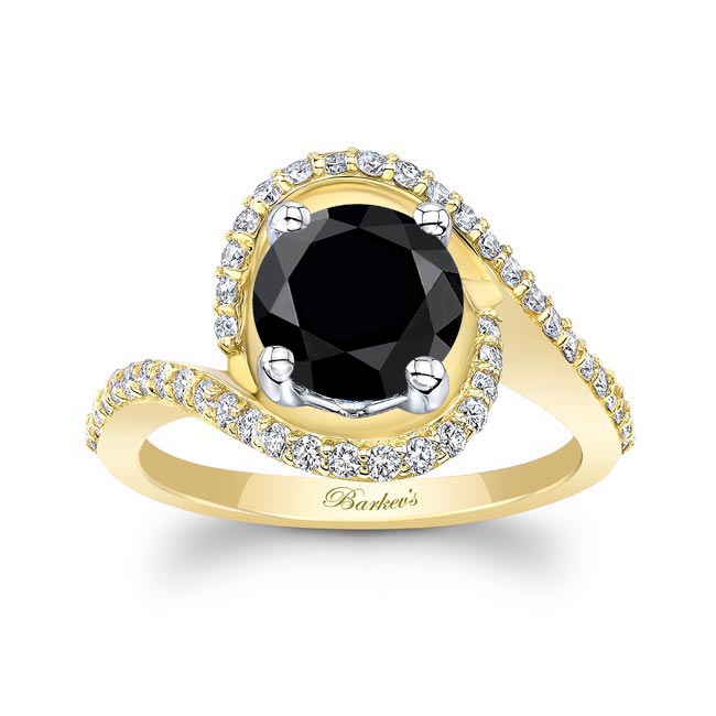 Yellow Gold Floating Halo Black And White Diamond Engagement Ring