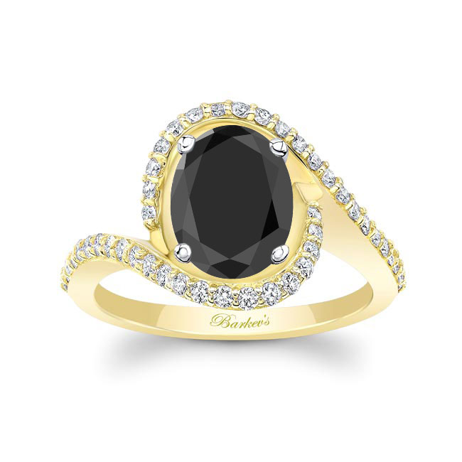 Yellow Gold 2 Carat Oval Black And White Diamond Ring