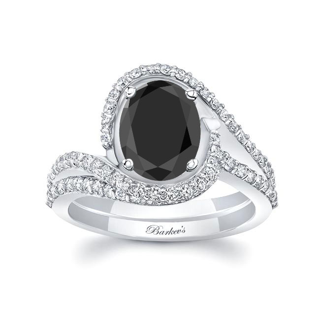 2 Carat Oval Black And White Diamond Wedding Ring Set
