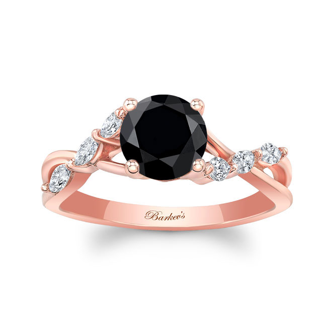 Rose Gold Black And White Diamond Marquise Accent Ring