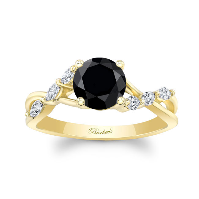 Yellow Gold Black And White Diamond Marquise Accent Ring