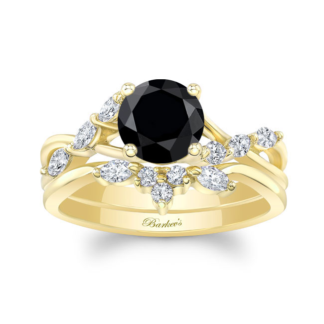 Yellow Gold Black And White Diamond Marquise Accent Wedding Set