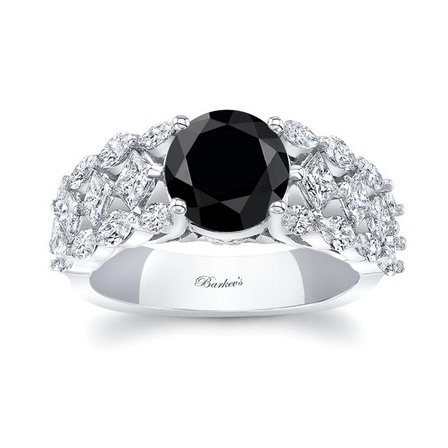 Platinum Three Row Black And White Diamond Ring