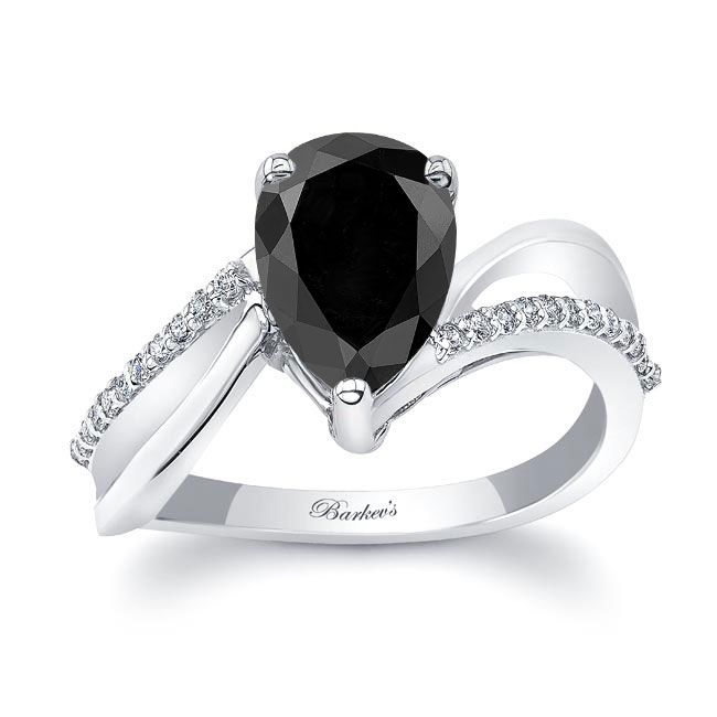 Platinum Split Shank Black And White Diamond Pear Ring Image 1