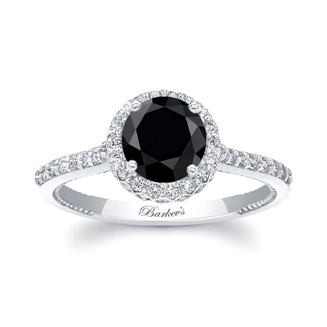  Round Halo Black And White Diamond Ring Image 1