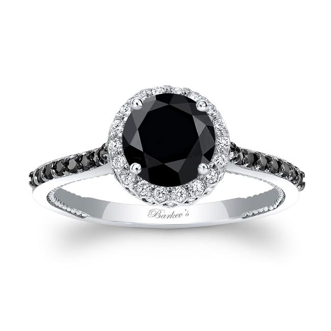 Round Halo Black Diamond Ring