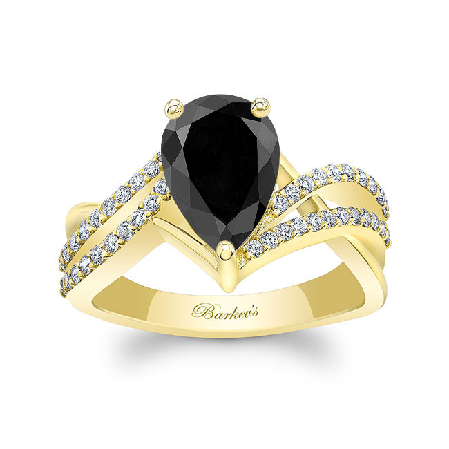 Yellow Gold Black And White Diamond Teardrop Ring