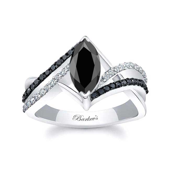 White Gold Black Diamond Marquise Ring