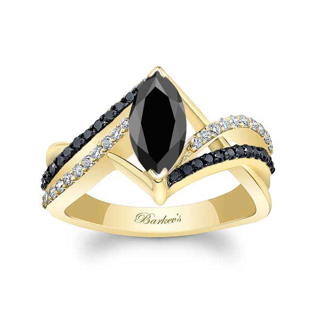 Yellow Gold Black Diamond Marquise Ring