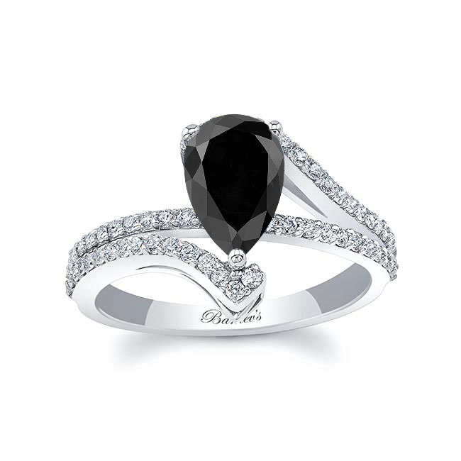  Split Shank Pear Black And White Diamond Engagement Ring Image 1