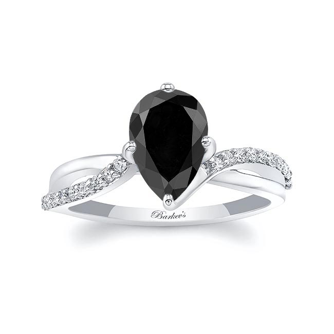 Platinum Pear Shaped Black And White Diamond Ring With Twisted Band Image 1