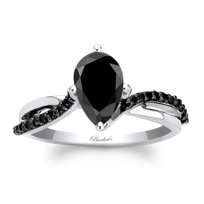  Pear Shaped Black Diamond Ring With Twisted Band Image 1