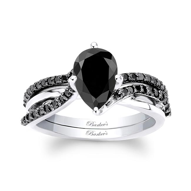  Pear Shaped Black Diamond Twist Bridal Set Image 1