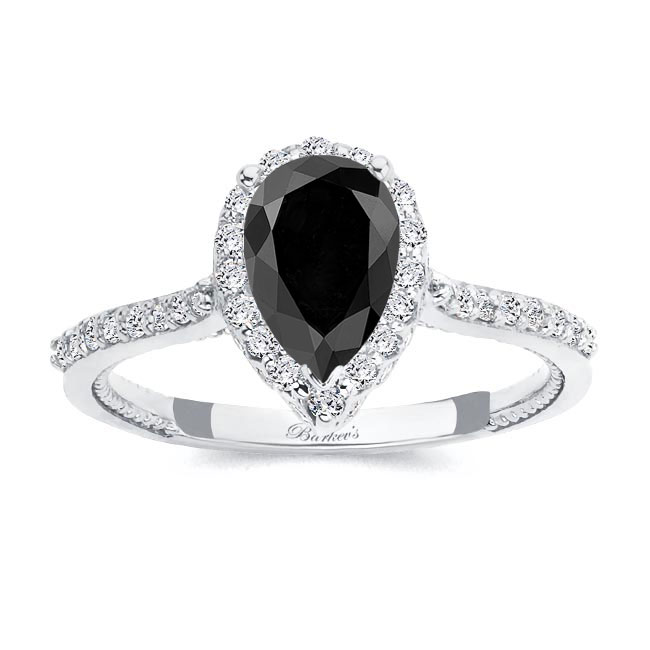 Platinum Eva Pear Shaped Black And White Diamond Halo Ring Image 1
