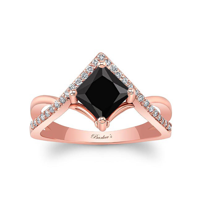 Rose Gold Unique Princess Cut Black And White Diamond Engagement Ring