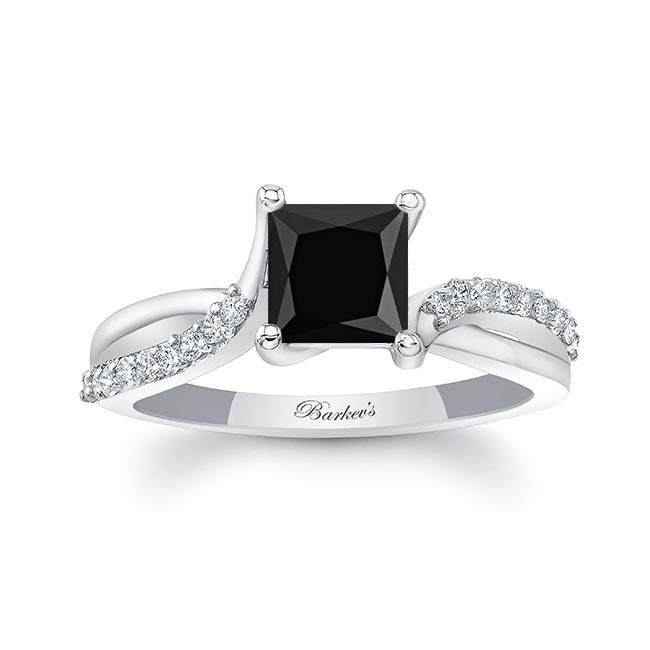  White Gold Princess Cut Black And White Diamond Ring Image 1