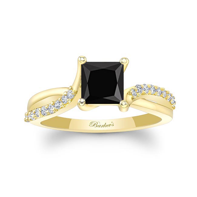  Yellow Gold Princess Cut Black And White Diamond Ring Image 1