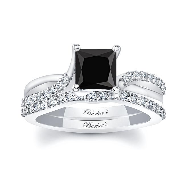 Princess Cut Black And White Diamond Ring Set