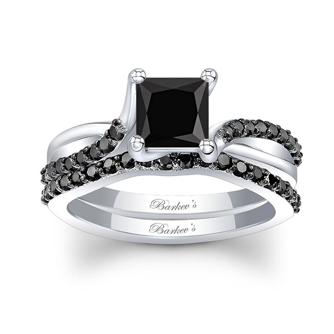  White Gold Princess Cut Black Diamond Ring Set Image 1