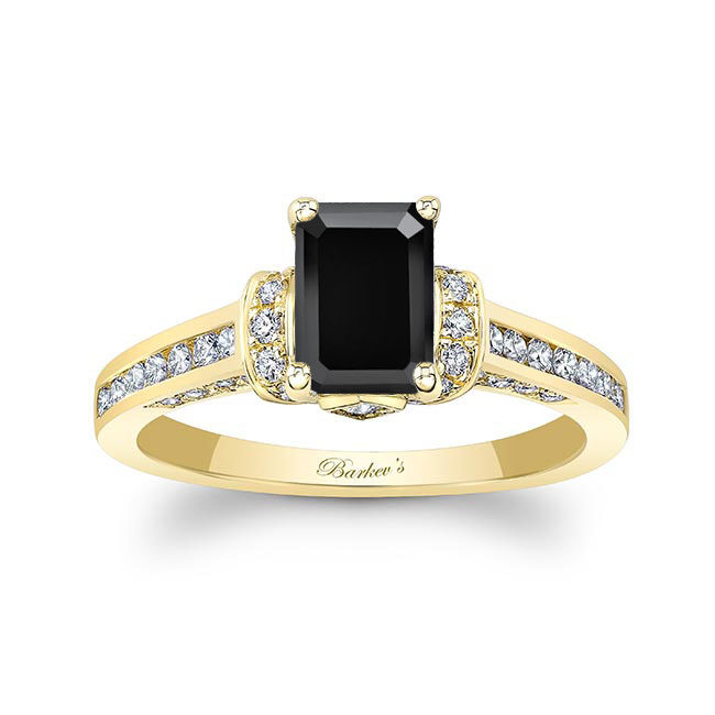 Yellow Gold Emerald Cut Black And White Diamond Ring