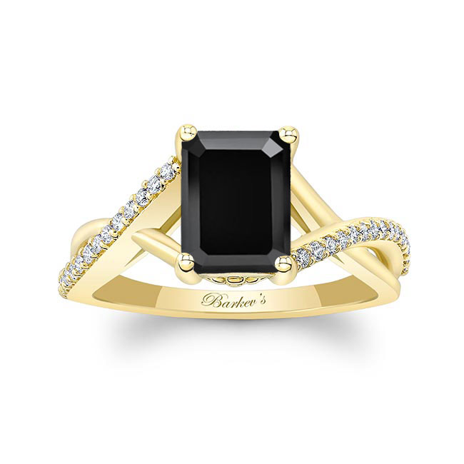 Yellow Gold 2 Carat Emerald Cut Black And White Diamond Ring