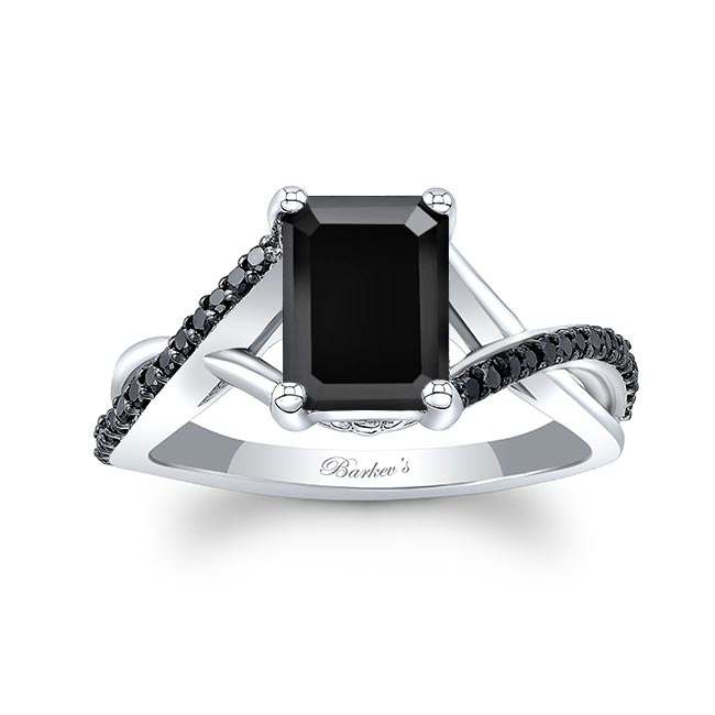 Platinum 2 Carat Emerald Cut Black Diamond Ring Image 1