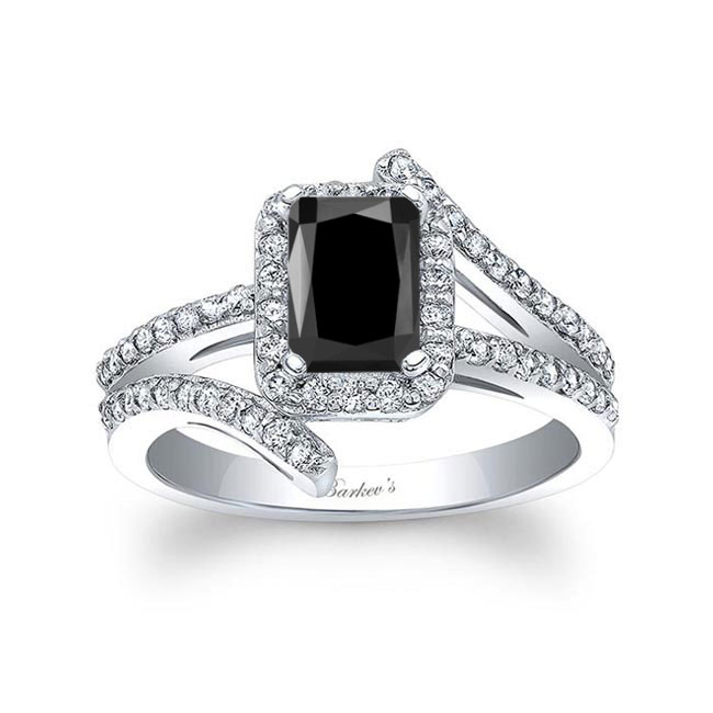  Radiant Cut Black And White Diamond Halo Engagement Ring Image 1
