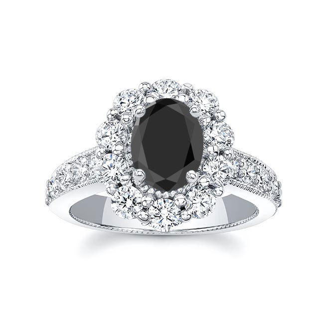 Platinum Oval Halo Black And White Diamond Ring Image 1