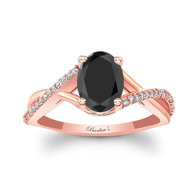  Rose Gold One Carat Oval Black And White Diamond Ring Image 1