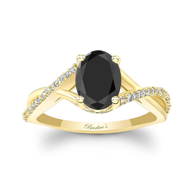 Yellow Gold One Carat Oval Black And White Diamond Ring