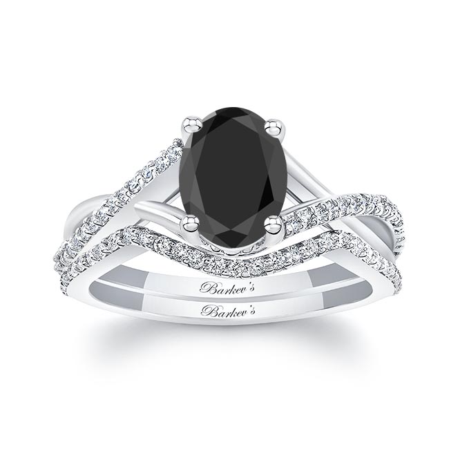 One Carat Oval Black And White Diamond Bridal Set Image 1