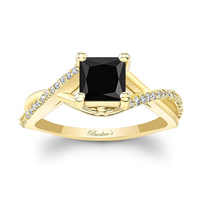 Yellow Gold One Carat Princess Cut Black And White Diamond Ring