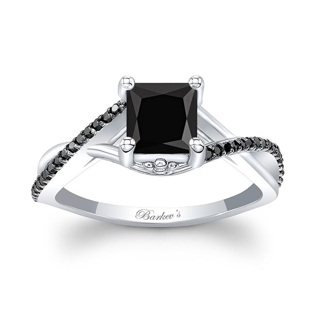 Platinum One Carat Princess Cut Black Diamond Ring Image 1